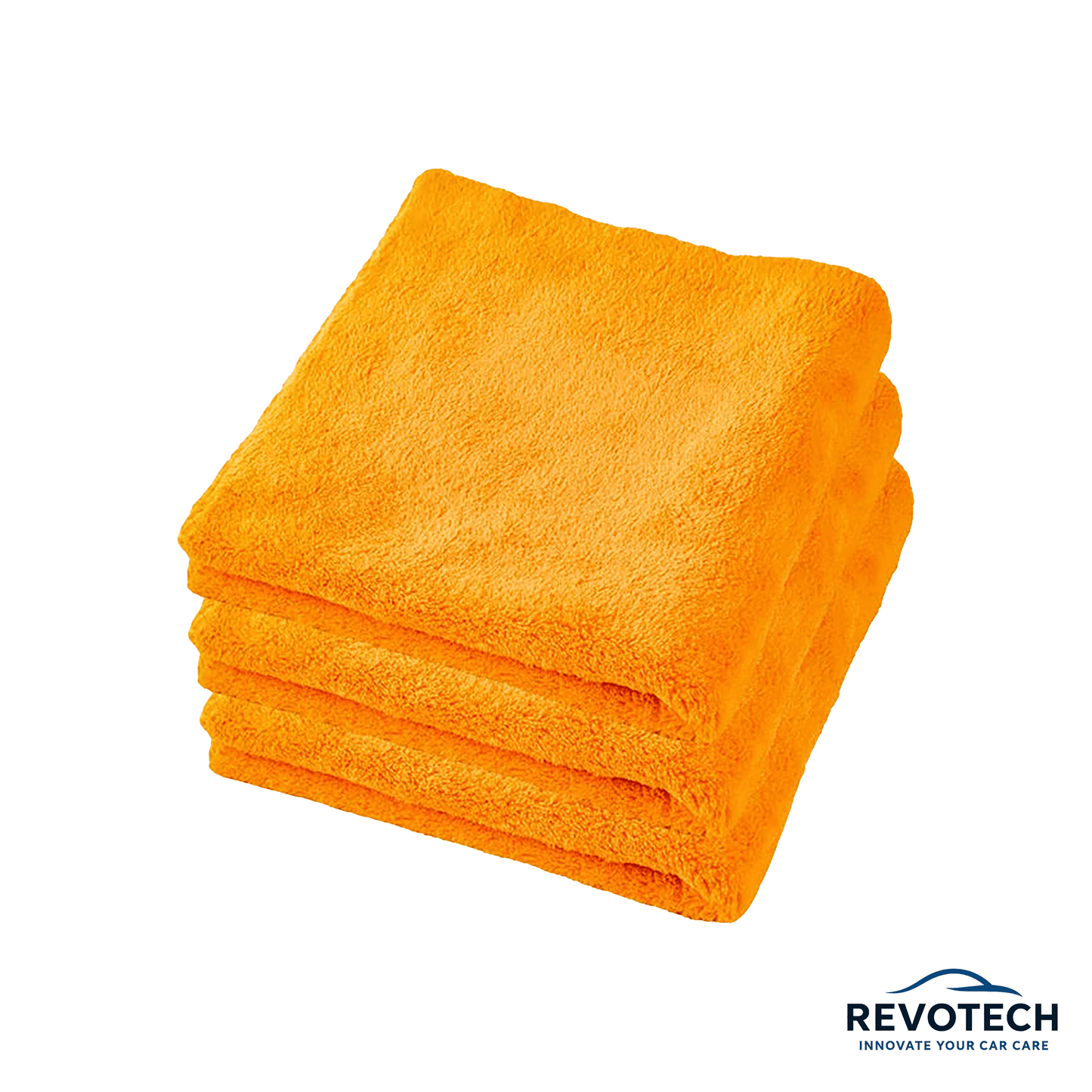 Drei Premium Edgeless Mikrofasertücher 40×40 cm, orange, ideal für empfindliche Oberflächen