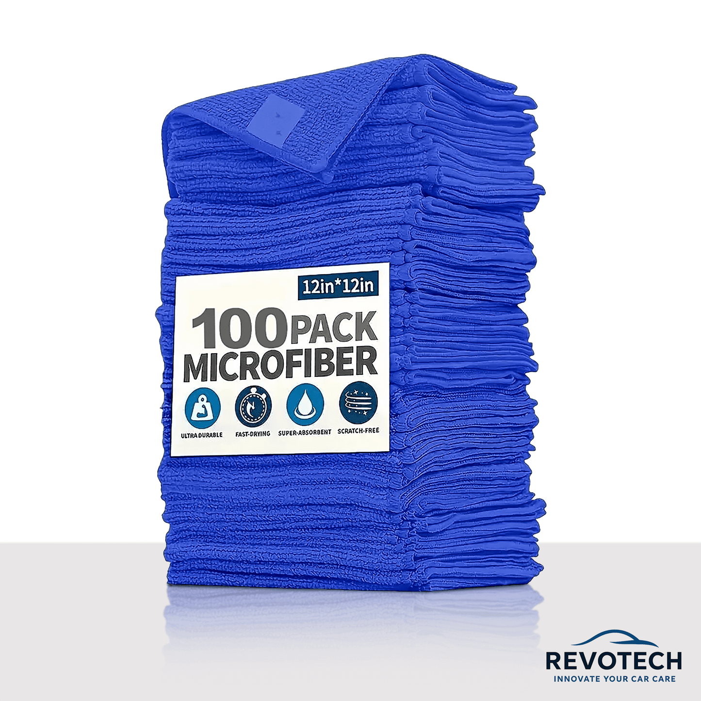 100er Pack Mikrofasertücher 30x30 cm, blau, ultraweich und saugstark – Marke Revotech