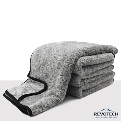Gefaltetes graues Premium Mikrofasertuch 100x40 cm für Auto – extrem saugstark und lackschonend, Marke Revotech