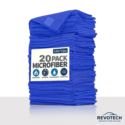 20er Pack blaue Mikrofasertücher 30x30 cm von Revotech – ultraweich und hochsaugfähig