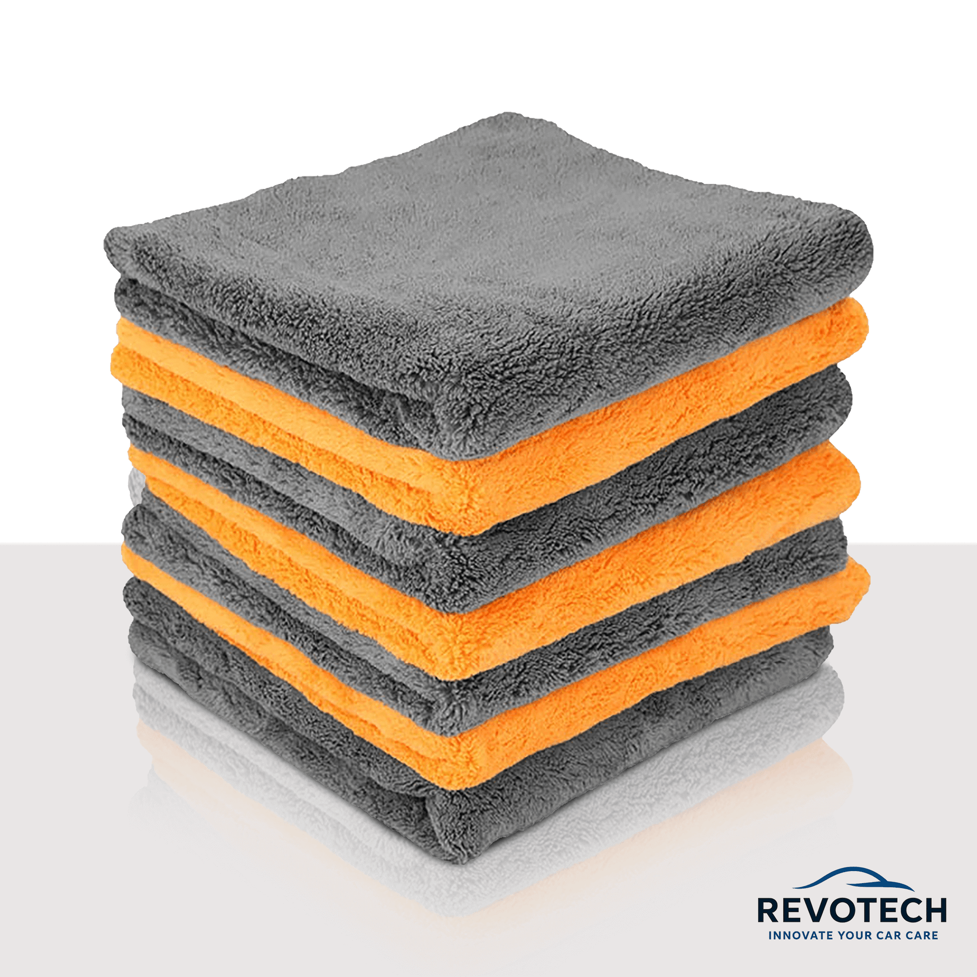 Gestapelte randlose Mikrofasertücher 40×40 cm, anthrazit und orange, professionelle Fahrzeugpflege
