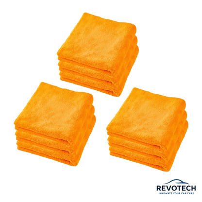 Neun randlose Mikrofasertücher 40×40 cm, Farbe orange, für professionelle Lackpflege und Innenraumreinigung