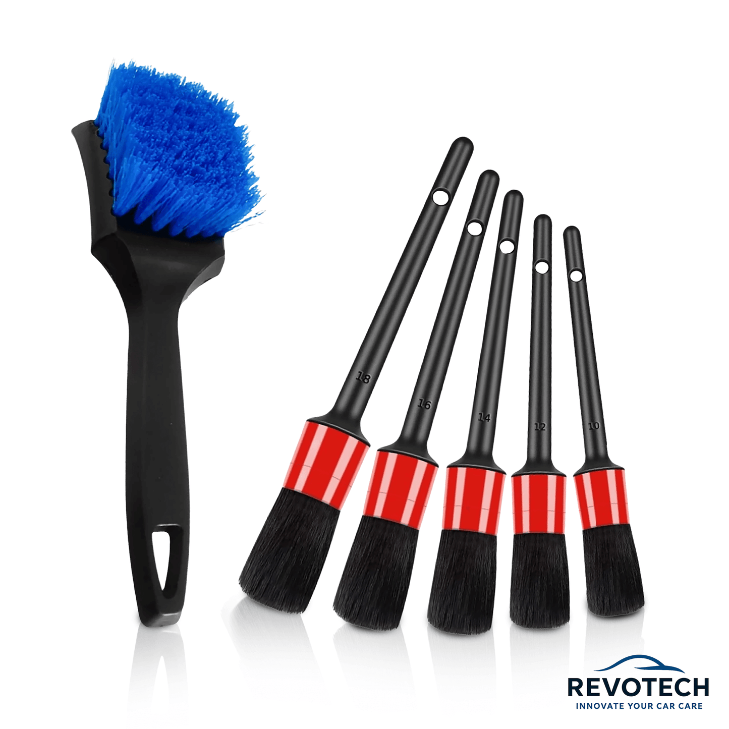 6-teiliges Detailing-Bürstenset mit blauem Bürstenkopf – modernes Auto-Pflegezubehör