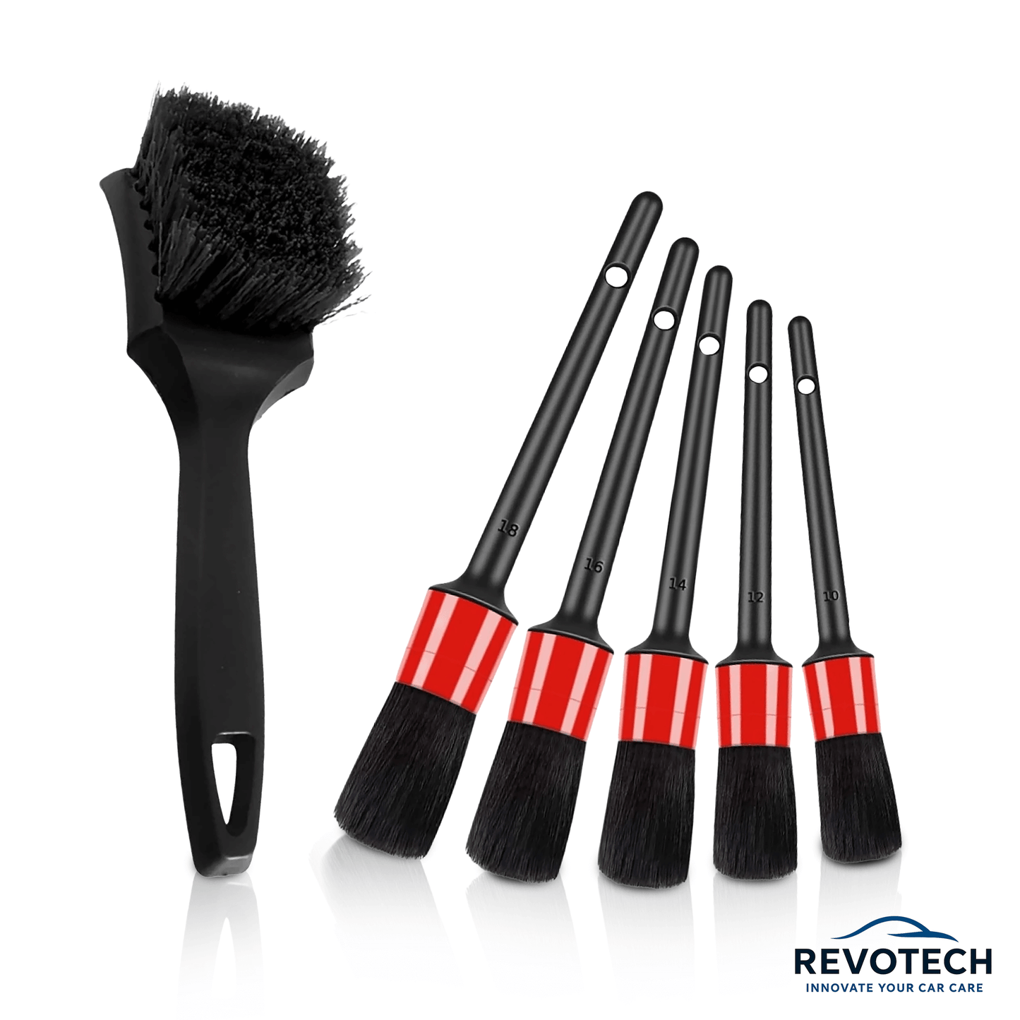 6-teiliges Detailing-Bürstenset mit schwarzem Bürstenkopf – für Innen- & Außenreinigung
