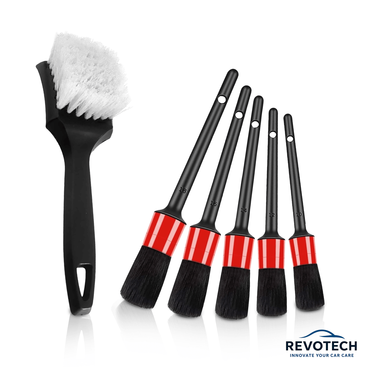 6-teiliges Detailing-Bürstenset mit weißem Bürstenkopf – für professionelle Fahrzeugaufbereitung