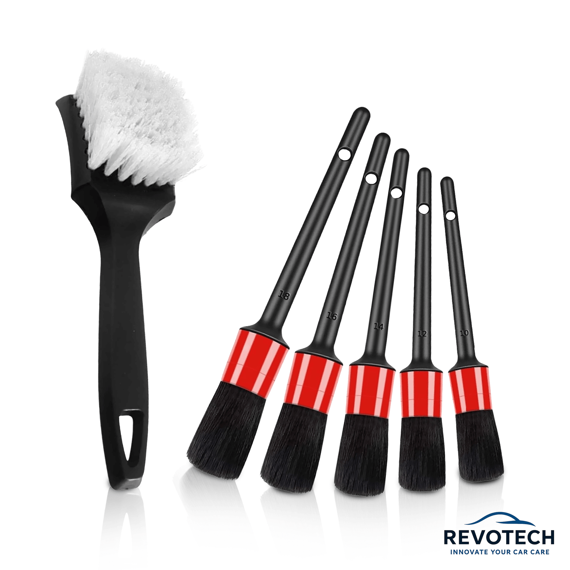 6-teiliges Detailing-Bürstenset mit weißem Bürstenkopf – für professionelle Fahrzeugaufbereitung