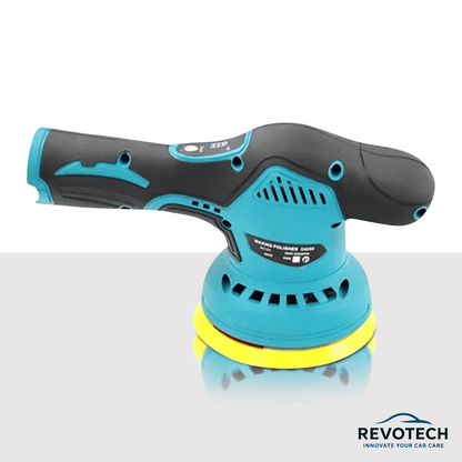 Revotech R-125 Flex – Kompakte Akku-Poliermaschine, Seitenansicht, ergonomisches Design, 12V Lithium-Akku integriert
