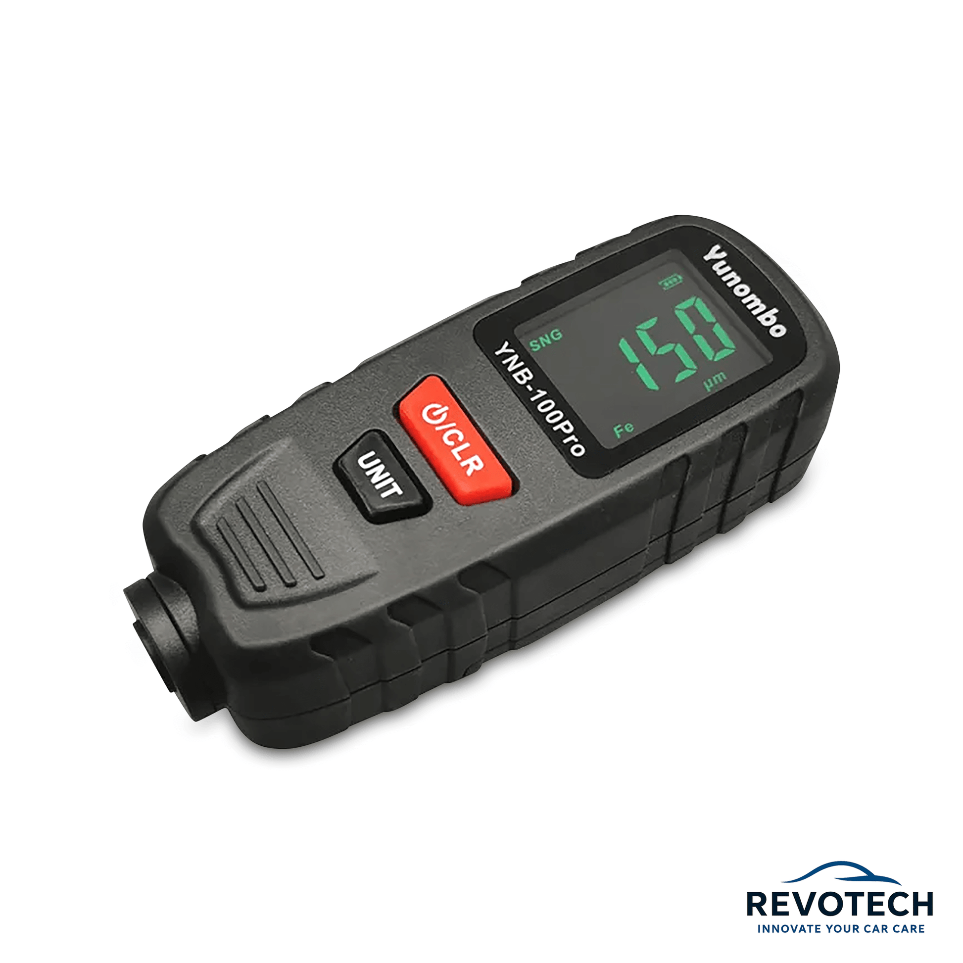 Yunombo YNB-100Pro Lackschichtdickenmesser, seitliche Ansicht mit beleuchtetem Display – kompakt und präzise